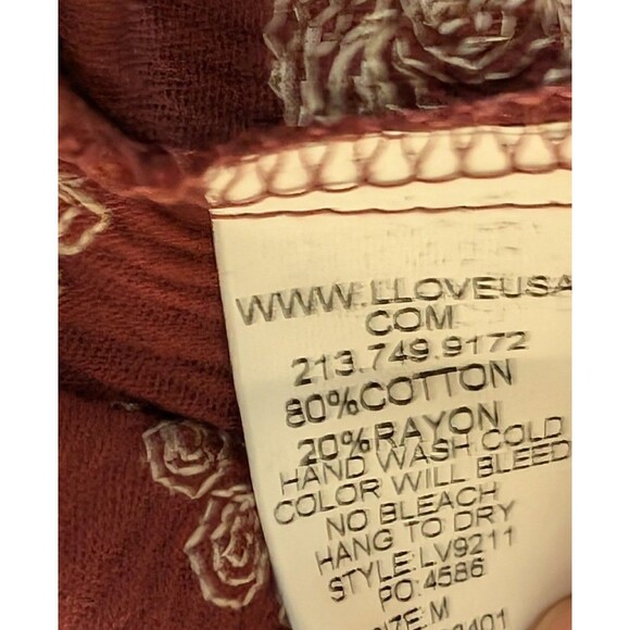 Women’s Embroidered Peasant Top Boho Blouse Long Sleeve Floral Red Burgundy Sz M - Picture 6 of 6